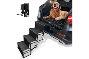 LMYDIDO Dog Ramps for Cars, 4 Steps Dog Stairs for Large Dogs, Portable Foldable Non-Slip Dog Steps for Cars, SUVs and High Bed, Hold Up to 55kg (4 Steps for Dogs)