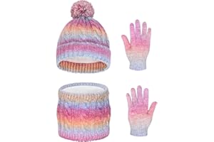 Waylipun Kinder Mütze Schal Handschuh Set, Warm Wintermütze Strickmütze Beanie Hut mit Plüsch Innenfutter für 2-7 Jahre Kinder Jungen Mädchen