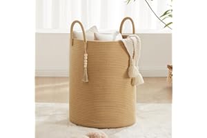 YOUDENOVA Corbeille à Linge Pliable Panier à Linge Grand Panier de Rangement Panier Linge Sale Corde en Coton 38cm(D) x50cm(H) Marron