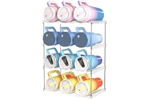 Irayin Stackable Water Bottle Organizer Holder - for Stanley & Others' Large Tumbler Organization - Plastic Bottle Holder Wine Rack for Kitchen Countertop Storage, Cupboard, Office, 4 Tier Hold 12