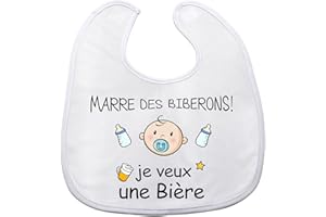 FUKPO Bavoirs Bebe(MARRE DES BIBERONS! je veux une Bière), Ajustable Bavoirs Bébé Coton Garçon Fille, Bavoir Personnalisé Naissance Bébé Cadeau Humoristique Original Blanc, Générique Grand, 37 x 23cm