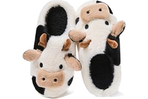 Coswind Kuh Hausschuhe Damen Herren Plüsch Pantoletten Winter Weiche Warme Bequeme Flauschige Tiere Leichte Kuschel Rutschfeste Cozy Geschlossen Lustige Schuhe