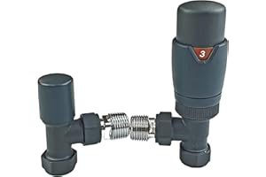 GREENEDHOUSE Oslo Anthracite TRV Angled Designer TRV Thermostatic Radiator & Towel Rail Valve Radiator Towel Heater Valve