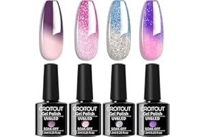 Croitout UV Farbwechsel Gel Nagellack Set - Thermo Shellac Gellack Kit, Mehrfarbig Ablösbarer Nagelgel Farbgel, Chameleon Polish 4 x 7.3ml