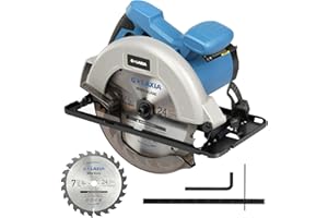 G LAXIA Seghe Circolare 1400W 6000 RPM Seghe Circolare per legno，profondità di taglio massima: 62 mm (90°) e 48 mm (45°), motore in rame puro, sistema di raccolta polvere e lama da 185 mm