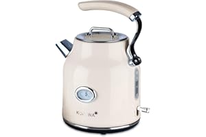 Korona 20666 Bollitore elettrico | Design retrò | Crema | 1,7 litri | 2.200 Watt | Indicatore di temperatura | Filtro anticalcare | Arresto del vapore | Protezione antisporco | Acqua calda per tè e