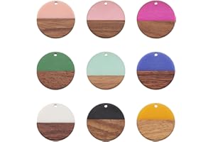 PH PANDAHALL PandaHall Lot de 18 pendentifs ronds et plats en résine et bois pour confection de colliers, boucles d’oreilles et bracelets, accessoires de fabrication de bijoux, Bois, résine.