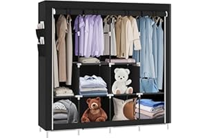 LANTUS Armadietto portaoggetti pieghevole, guardaroba, camera da letto, in tessuto non tessuto, organizer per riporre la camera da letto, guardaroba in tessuto non tessuto (108*45*170cm - Nero)