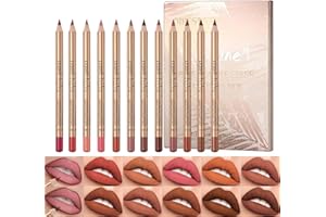 Sitovely 12 couleurs Mince Ensemble de crayons à lèvres, Lip Liner Pencil Set, Crayon à Lèvres Onctueux et Crémeux, Rouge à lèvres mat Stylo à lèvres étanche, Natural Lip Pen Makeup (A, M)