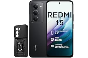 XIAOMI Redmi 15 4G 8+256GB Smartphone – Batería 7000mAh | Pantalla 6.9" FHD+ 144Hz | Snapdragon 685 | Cámara Dual 50MP | Carga Rápida 33W | Diseño Quad-Curve (Negro, con Funda)