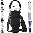 AceTreker 40 oz Stanley Cup Sleeve Bag with Paracord Handle & Straw Cover, Neoprene Insulated Travel Tumbler Cup Carrier Sling with 2 Pockets & Adjustable Strap for Walking Driving Gym-Black