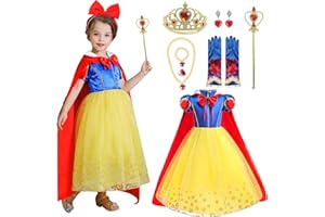 HAMANASU Vestito Biancaneve Bambina Costume Carnevale Principessa Biancaneve con Mantello Collana Set per Natale Halloween Cosplay Cerimonia Festa Tulle Costume