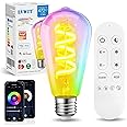 LVWIT E27 Smart Filament Bulb,Alexa Dimmable LED Color Changing Light Bulb,ST64 E27 WiFi RGB Smart Bulb,Compatible with Alexa,Echo and Google Assistant Including Remote Control (6.3W,470LM)