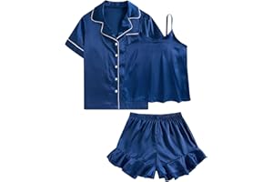 Belovecol Girls Satin Pajamas Set 3Pj Silk Nightwear Button-Down Nightwear Children Sleepwear for Kid Teens 6-13 Years