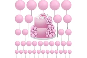 BAANFLY 55 X Mini Balls Cake Toppers 5 Sizes Foam Ball Cake Picks Cake Decorations Pink Color Mini Balloons Stick Cake Cupcake Toppers for Xmas Baby Shower Girl Birthday Party Supplies (Size1.5-4Cm)