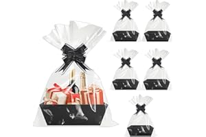 WPPQWP Lot de 5 Panier Cadeau Vide à Garnir, Panier Garni Vide en Carton avec Poignées, Panier Vide pour Cadeau avec Grands Sacs en Cellophane et Nœud pour Noël, Cadeau d'Anniversaire