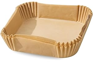 PARENCE.- Set mit 20 quadratischen Papierböden für Heißluftfritteuse 20x20x4 cm – Hitzebeständige antihaftbeschichtete Einwegformen – Airfryer, Backofen, Mikrowelle, Dampfzubehör
