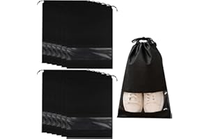 Dantolo 12pcs Non Tessuto Sacchetti Scarpe da viaggio Nera Impermeabile Antipolvere Sacchetti per Calzature con Finestrella Trasparente 44x32cm