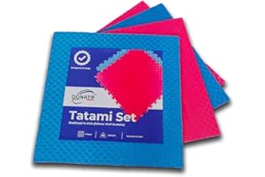 DONATIF Tapis de gym Tatami – Tapis Puzzle 4 Pack 100 x 100 x 4 cm – Tapis de gym en Eva – Tapis Fitnes – Sol anti-traumatisme (rouge/bleu)