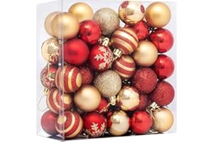 JODSEN Bolas de Navidad, 50 Piezas Adornos Arbol Navidad con Bolas de Navidad Rojas y Dorados, Bolas Arbol de Navidad Natal Decoração con Cordón para Decoración Navidad, Boda
