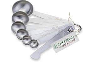 Chefkoch trifft Fackelmann Premium Edelstahl Messlöffelset, 7-Teilig, Eingravierte Maßangaben, Perfekt für Gewürze und Flüssigkeiten, Spülmaschinengeeignet