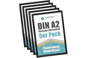 DisplayLager - 5 Pezzi A2 Cornice a Scatto da 25 mm, Profilo in Alluminio Nero Disco di Protezione antiriflesso e Materiale di Fissaggio