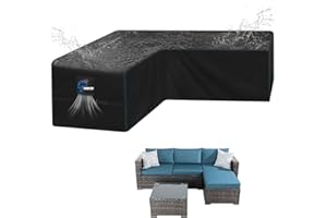 SIRUITON Pokrowiec na meble ogrodowe w kształcie litery V, wodoodporny, tkanina Oxford 420D, pokrowiec na sofę narożną, ogrodowy, rattanowy, z wodoodporną taśmą, 210 x 260 x 87 cm