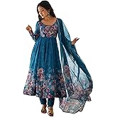 KD Floral Printed Georgette Anarkali Suit for Women | Anarkali Kurta Set with Dupatta, Long Sleeve Kurti | Elegant Georgette 
