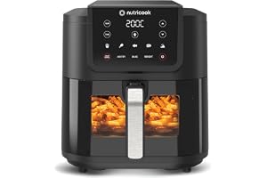 Nutricook Air Fryer Slim XL, 7.6L Extra-Large Basket, Space-Saving Slim Design, Air Fry, Bake, Reheat, with 5 Presets, Clear Window & Internal Light, AFS200, Black, 1700 Watts, 2 Year Warranty