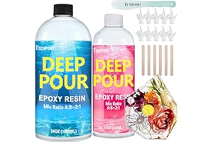 Teexpert Deep Pour Epoxy Resin, 51oz/1.5L Crystal Clear Epoxy Resin Kit for 2-4" Pour Depths, High Gloss Bubble-Free Casting Resin for Flower Preservation River Tables and Mold Crafts - 2:1 Mix Ratio