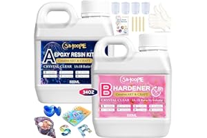 SIHOOPE Crystal Clear Epoxy Resin Kit - 500ML+500ML 34OZ 2 Part Deep Pour Resin Kit for Casting DIY Art Crafts Jewelry Resin Countertop Table Top Wood No Yellowing & Bubble Free Easy 1:1 Mix Ratio by Volume
