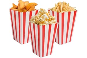 NIZIRIOO Lot de 50 sachets à pop-corn - Gobelets à pop-corn - Boîte à goûter - Sacs à bonbons - Pour soirée cinéma, collation rétro - Fête d'anniversaire de mariage