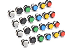 LEWTTYER 16MM Momentary Push Button on Off Switch Schalter Sortiert Rot Grün Gelb Blau Weiß Schwarz, 3 A 250 V AC 2-poliger selbstrückstellender Mini Rundschalter