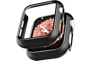 L K LϟK 2 Pack Case for Apple Watch 44mm Series 6 5 4 SE with Built in Screen Protector Tempered Glass All Around Hard PC Protective High Definition Clear Cover for iWatch 44mm Series 6 5 4 SE - Black