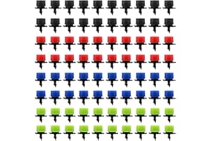 VooGenzek 80 Piezas 1/4'' Goteros de Riego, Plástico Aspersores de Riego Ajustables de 8 Agujeros, Cabezas de Riego para Goteo Goteros, Rociadores de Riego para Césped, Jardín, Negro/Rojo/Azul/Verde