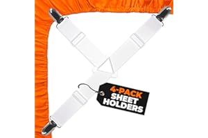 5 STARS UNITED Bed Sheet Holder Corner Straps - 4 pcs White, Mattress Cover Clips to Hold Sheets in Place, Adjustable Bed Bands, Elastic Fasteners/Grippers/Suspenders Fitted for Bedding, Keepers, Bedsheet Tie Downs