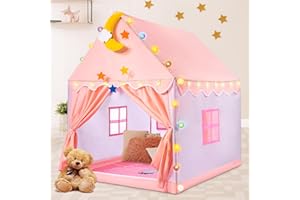NAXUDCOO Kinder-Spielzelt: Zelt für Kleinkinder Mädchen mit Matte/Sternenlichtern, Zelt für Kinder Indoor-Spielhaus, Prinzessinenzelt für Mädchen Spielzeuggeschenke für 3 4 5 6 7 Jahre alte Mädchen