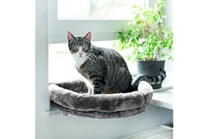 CanadianCat Company | LOVESEAT Katzen Fensterliege - Hängebett für Katzen mit weicher Polsterung für die Fensterbank - einfache Befestigung | hellgrau | 55 x 47 x 7 cm