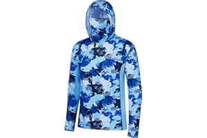 BASSDASH Men’s UPF 50+ Fishing Hiking Camo Hoodie Shirt with Face Mask Lightweight Neck Gaiter Long Sleeve