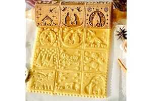 COLEESON Rodillos de Madera para Navidad, Rodillo de Madera para Repujar En 3D con Diseño de La Natividad, Rodillos Grabados para Galletas Herramienta de Bricolaje para Hornear Galletas En Relieve (1pcs)