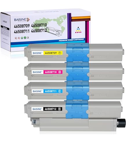 Pack 4 Cartouches Toner C853 CMYK Pour Imprimantes OKI - 7000 Pages Noir, 7300 Pages Couleur, Compatible MC853/MC873/MC883