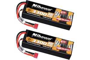 NIHEWO 3S Lipo Batteria 3300mAh 80C Batterie Lipo 11,1v RC Hardcase con Connectore Deans T Spina compatibile con Losi 1/8 1/10 RC Auto Camion Veicolo Elicottero Aereo Barca (2 pezzi)