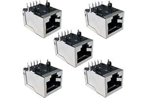Aerzetix - C52723 - Set di 5 spine/prese/connettori schermati modulari RJ45 a 8 pin per saldare - per circuito stampato THT