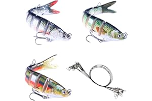 LYNQVOR Leurres de Articulés 3PCS avec Bas de Ligne avec Boîte de Rangement - Swimbait Glidebait pour Pêche en Eau Douce et Salée - Accessoires de Polyvalents pour Achigan, Brochet, Truite et Plus