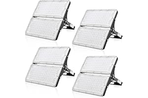 Viugreum Faretto LED da Esterno 200W 4 Pezzi, IP66 Resistente all'acqua Faretti LED da Esterno, Luce Di Sicurezza 20000LM, 3000K Bianco Caldo, Consumo Basso Super Luminoso Faretti LED per Giardino