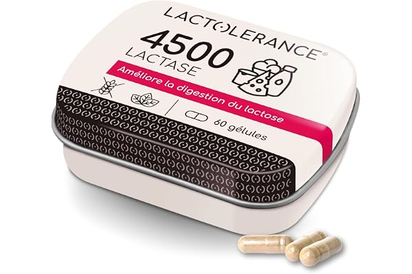 LACTOLERANCE 4500 | Enzyme Lactase Concentrée (4500 FCC) | 60 Gélules | Soulage l'Intolérance au Lactose | Format Pratique | Effet Immédiat | 100% Naturel | Protection 1h | Sans Additif