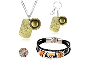 UoYu TFYU Anime One P. Juego de joyas para cosplay, collar Luffy con colgante de dibujos animados, llavero y pulsera de esqueleto con calcomanías de anime, 23 piezas, Metal