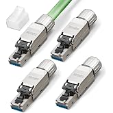 LEENUE RJ45 CAT 7 Connector Toolless, 10Gbit/s 600MHz, 4 Pack | Gold RJ45 connectors for Cat 7 Cat6A installation cable, comp