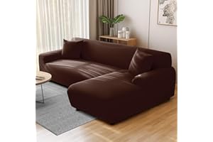 NAKIHOUSE Sofa Überwürfe Sofabezug mit einem Kissenbezug, Stretch elastische Sofahusse Sofa Abdeckung in Kaffee Farbe für 1/2/3/4 Sitzer（L-förmiges Ecksofa erfordert Zwei）