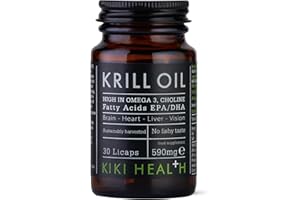 KIKI Health Krill Oil Capsules High Strength 590mg - Naturally Rich in Long-Chain Fatty Acids EPA & DHA, Support Heart, Brain, Liver, & Vision - Omega 3 Fish Oil Alternative, Gluten Free - 30 Capsules
